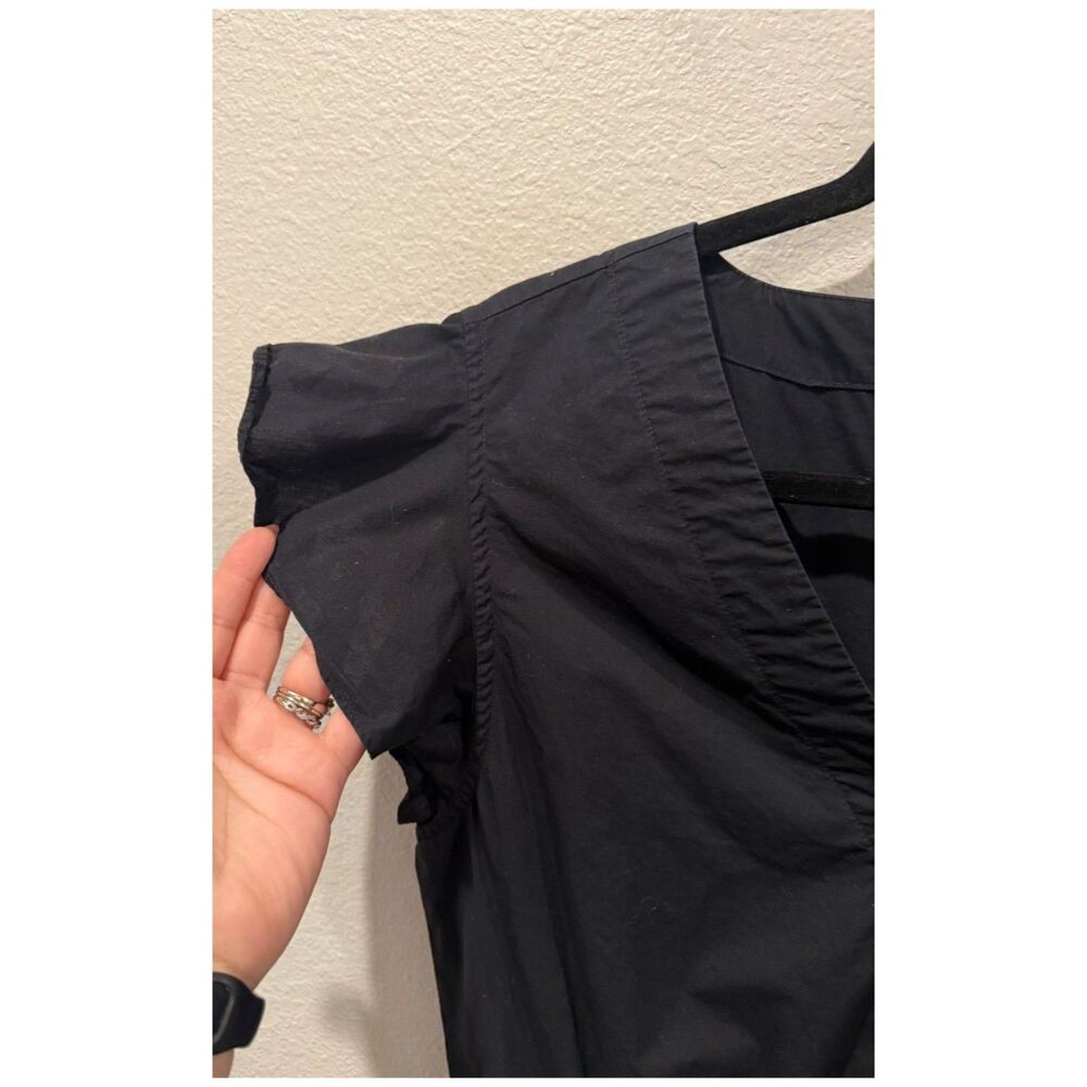 J.CREW Flutter Sleeve Wrap In Cotton Poplin Black Blouse - Picture 3 of 5